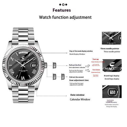 Fashion Men's Watch Steel Band Large Dial Quartz Wrist Watch