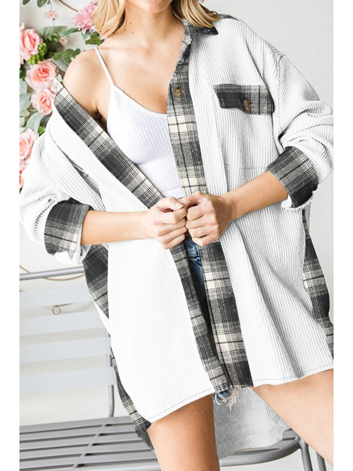 Plaid Button Down Collared Jacket