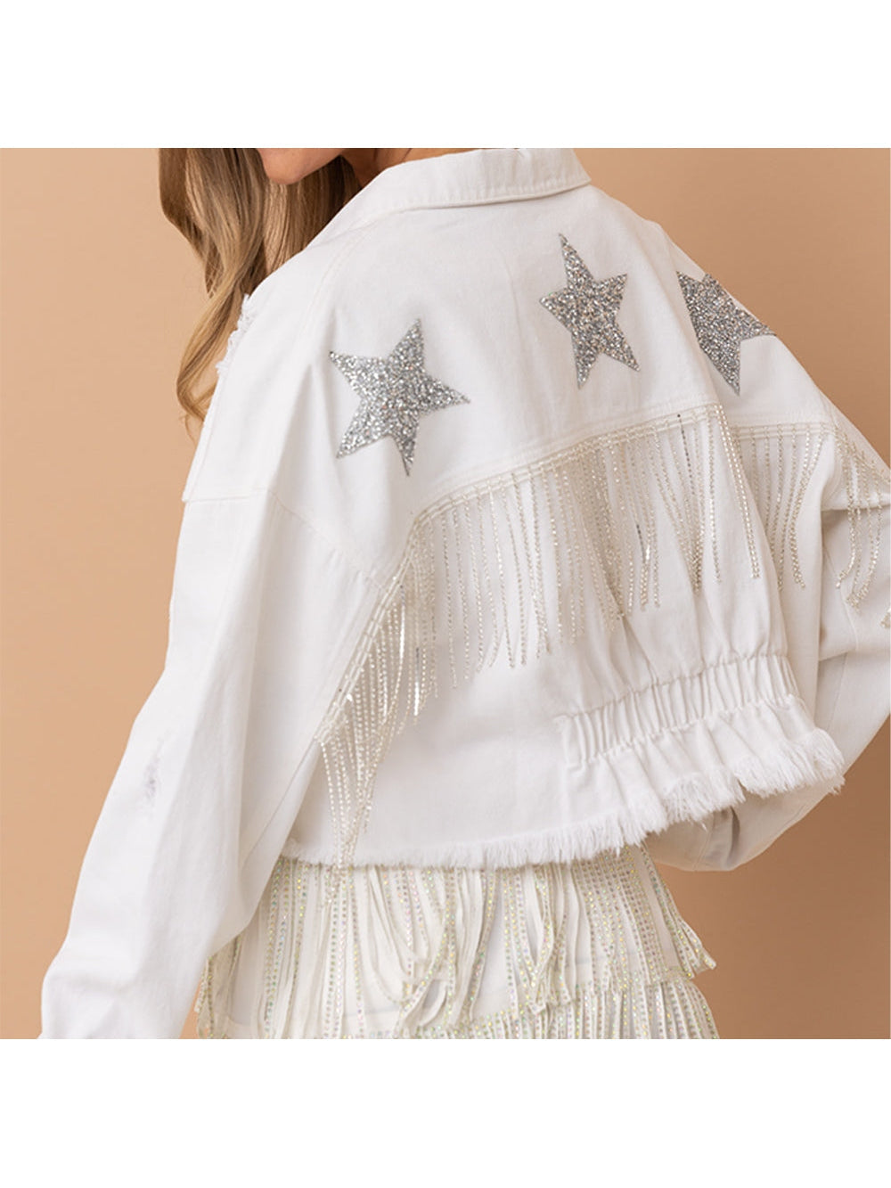 Distressed Raw Hem Dropped Shoulder Denim Jacket