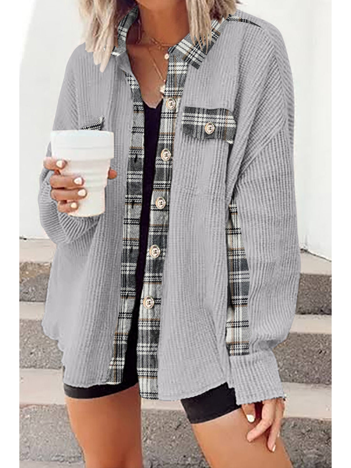Plaid Button Down Collared Jacket