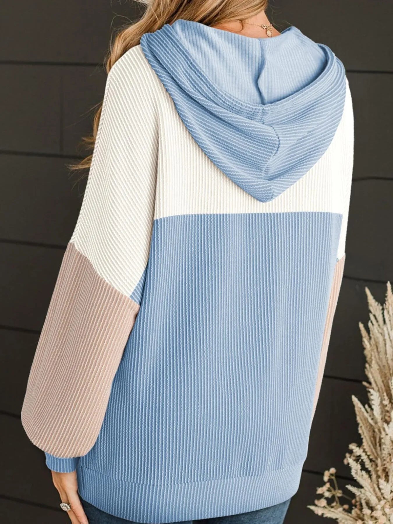 Drawstring Color Block Long Sleeve Hoodie