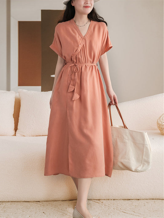 Elastic Cupro Lace Dress Women V Neck