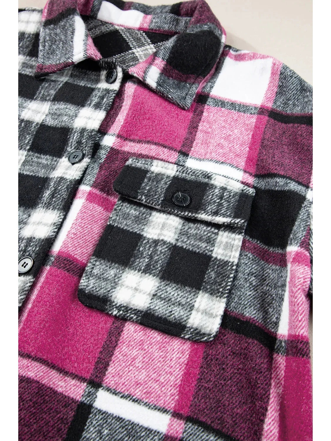 Women Pocketed Plaid Collared Neck Long Sleeve Shacket