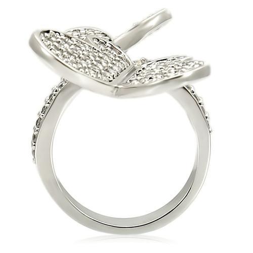 0W237 - Rhodium Brass Ring with AAA Grade CZ in Clear