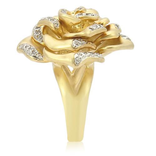0W250 - Matte Gold & Rhodium Brass Ring with AAA Grade CZ in Clear