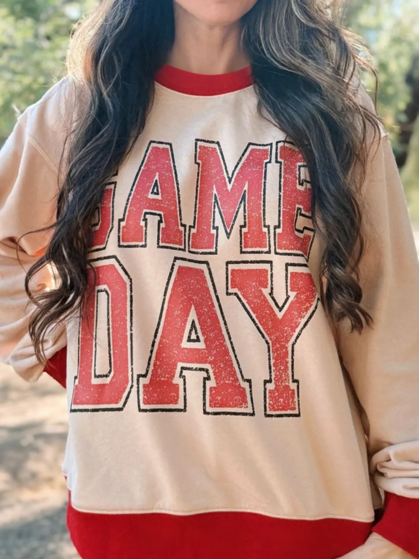 GAME DAY Letter Graphic Round Neck Sweatshirt