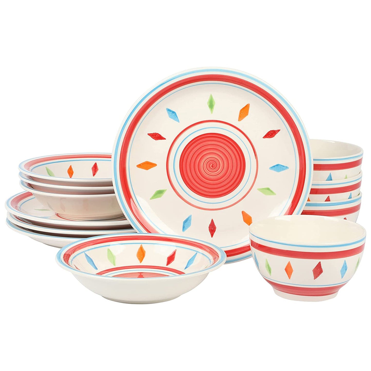 Gibson Home Heidy 12 Piece Durastone Dinnerware Set in Red