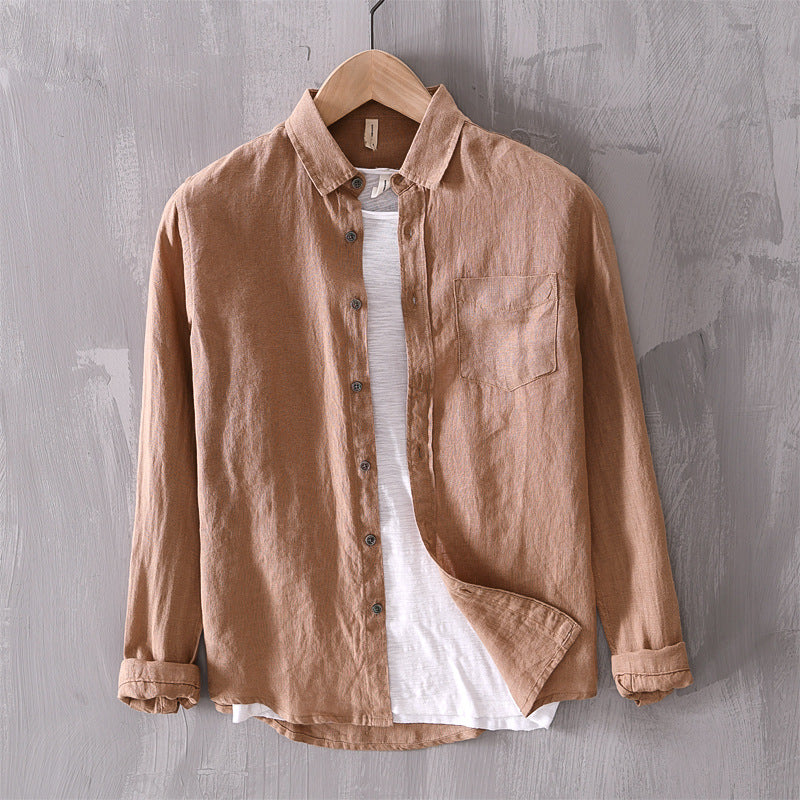 Cotton And Linen Men's Long-sleeved Casual Shirt