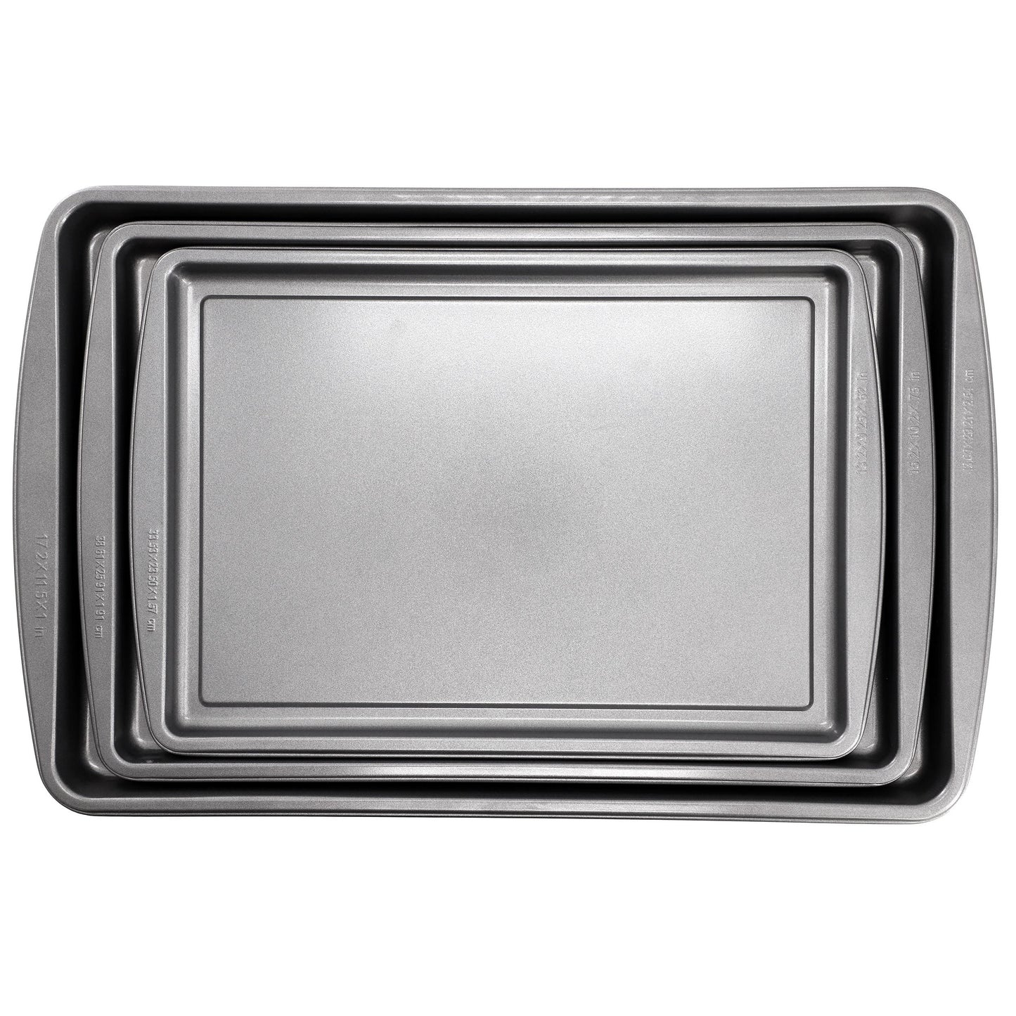 Gibson Home Love To Bake Nonstick Steel Jelly Roll 3 Piece Baking Sheet Set in Gray
