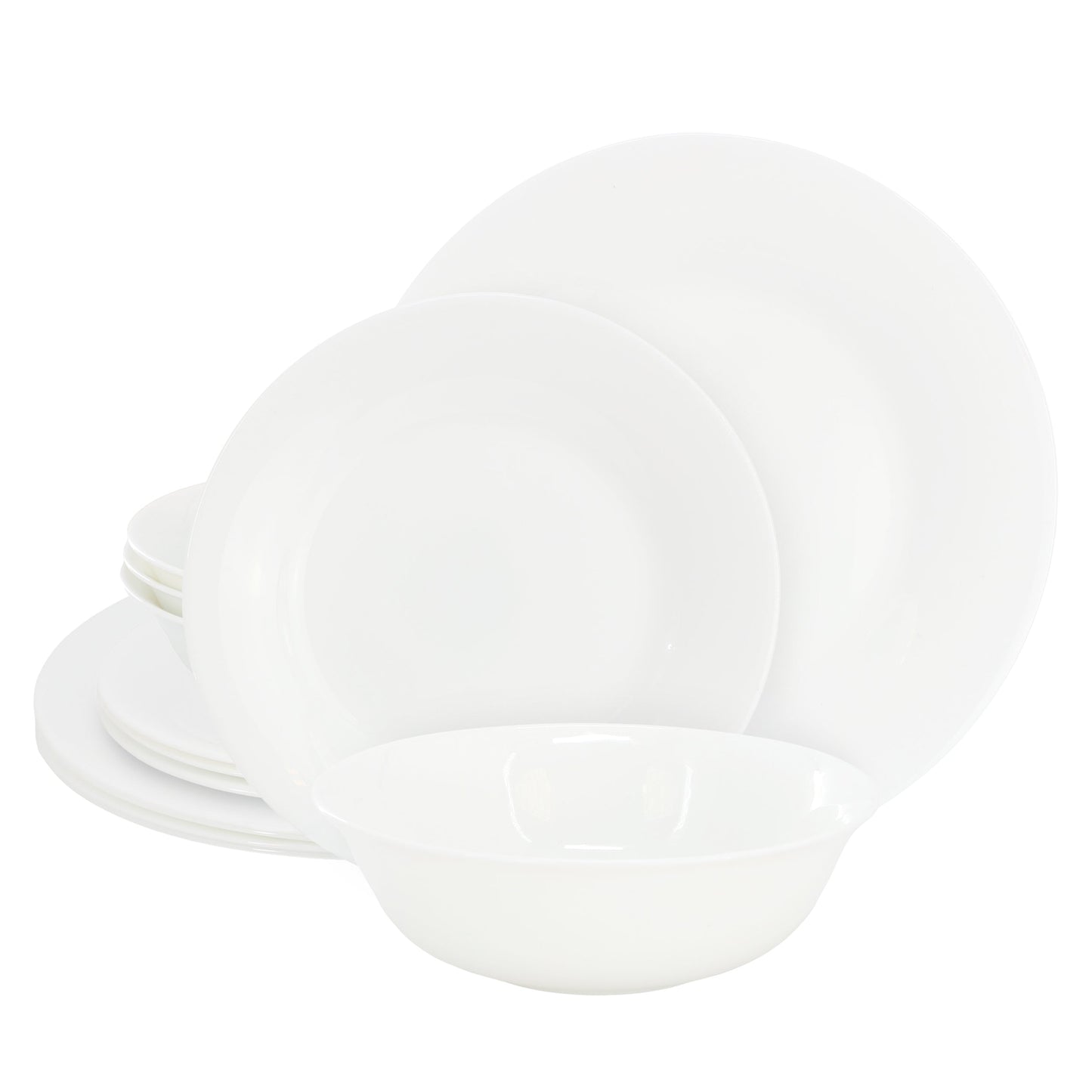 Gibson Ultra White Shadow 12 Piece Opal Glass Dinnerware Set in White