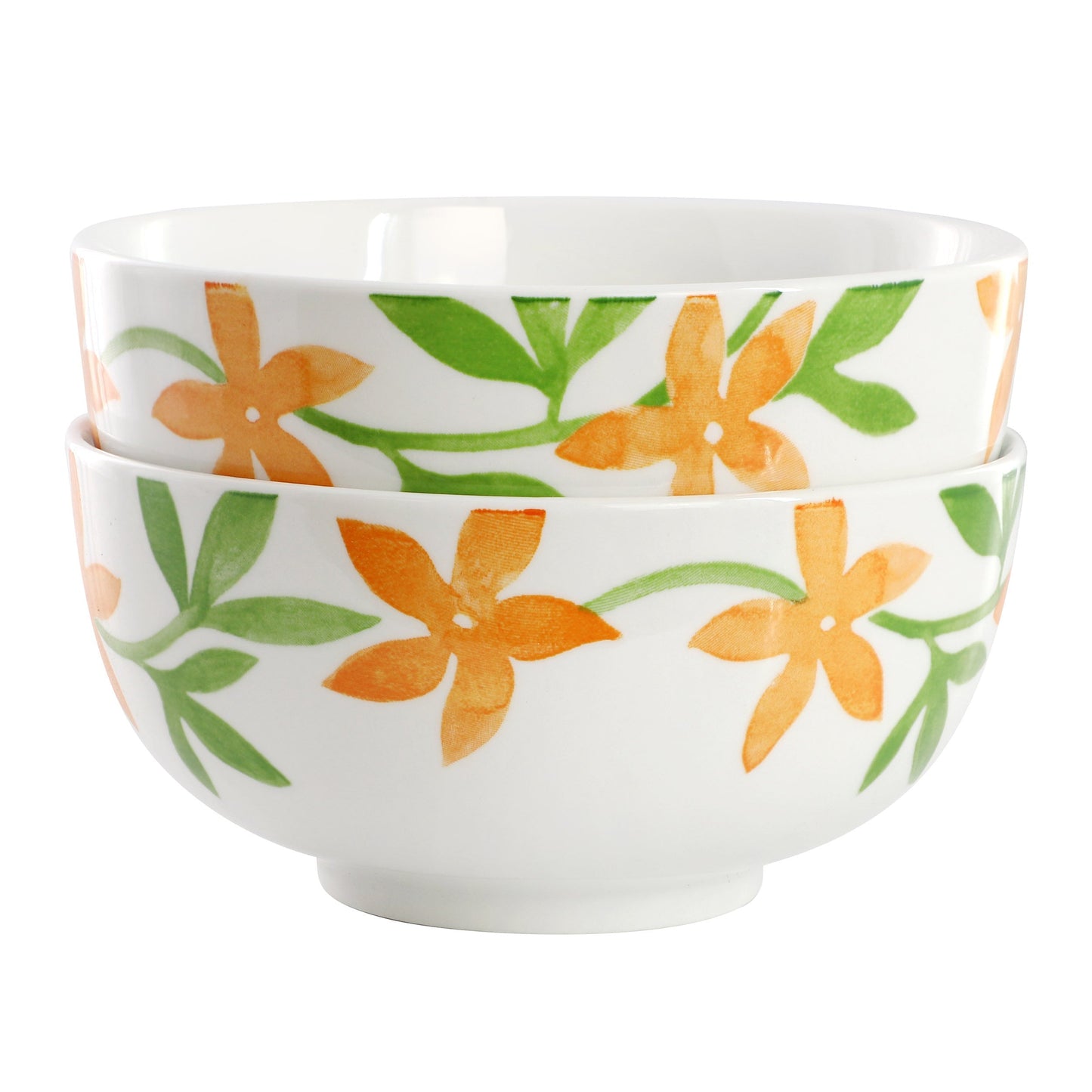 Gibson Home Surrey Hill 2 Piece Fine Ceramic Cereal Bowl Set in Orange Floral