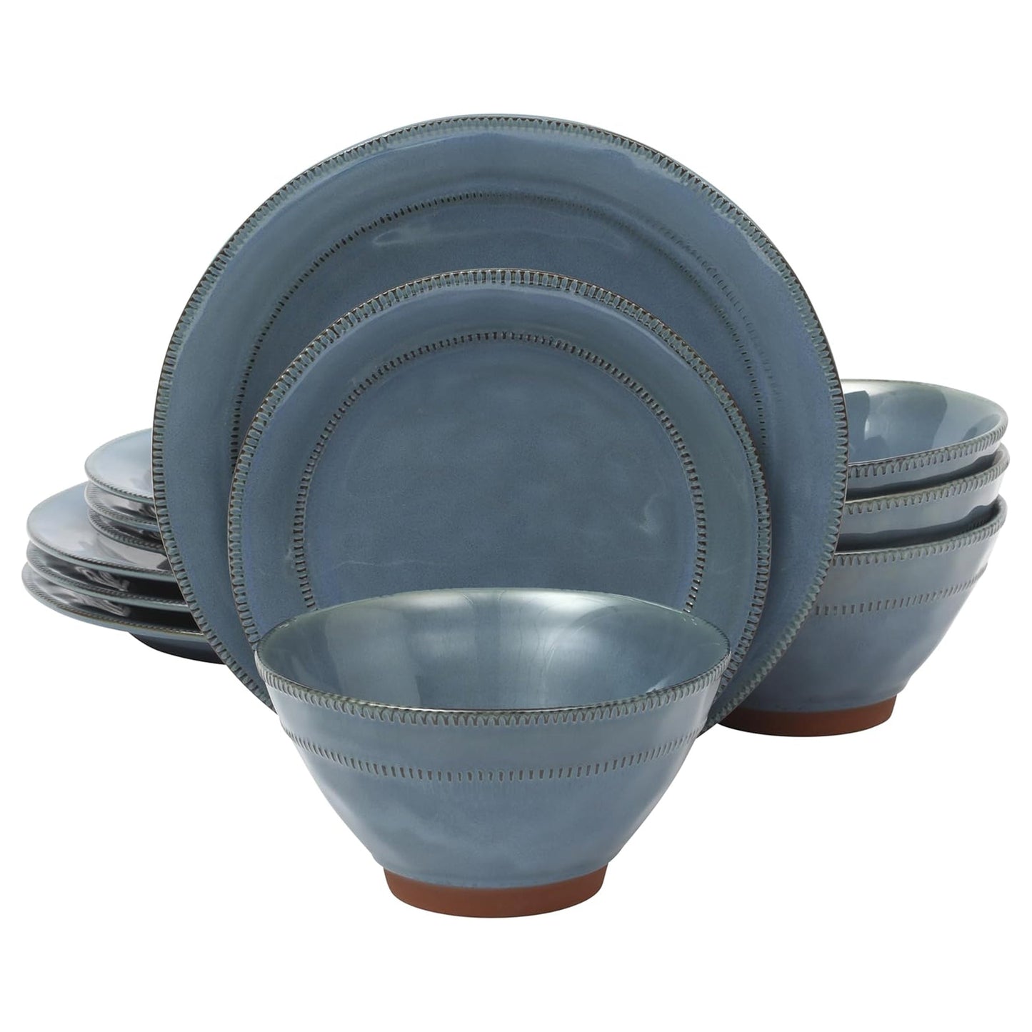 Gibson Elite Terranea 12 Piece Round Terracotta Dinnerware Set in Blue