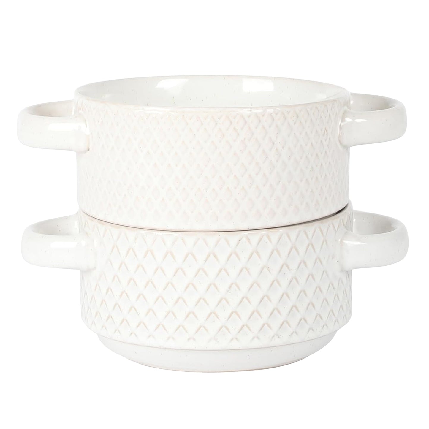Gibson Elite Earlhart 2 Piece 6 Inch Ribbed Stoneware Soup Bowl Set with Handles in White