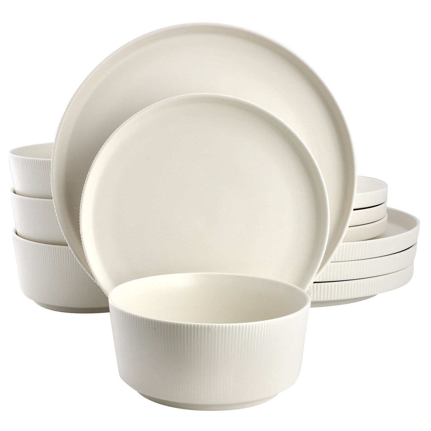 Gibson Home Dempsey Road 12 Piece Stoneware Dinnerware Set in Off-White