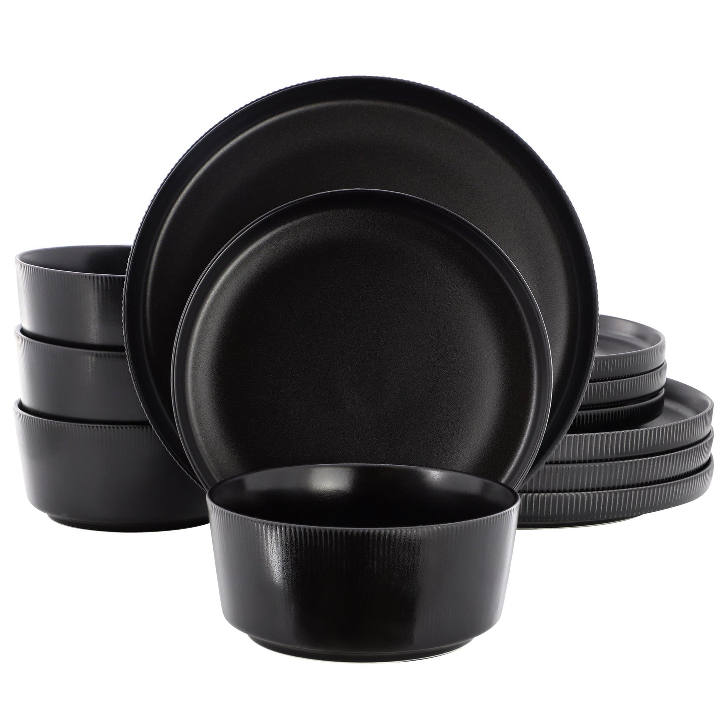 Gibson Home Dempsey Road 12 Piece Stoneware Dinnerware Set in Black