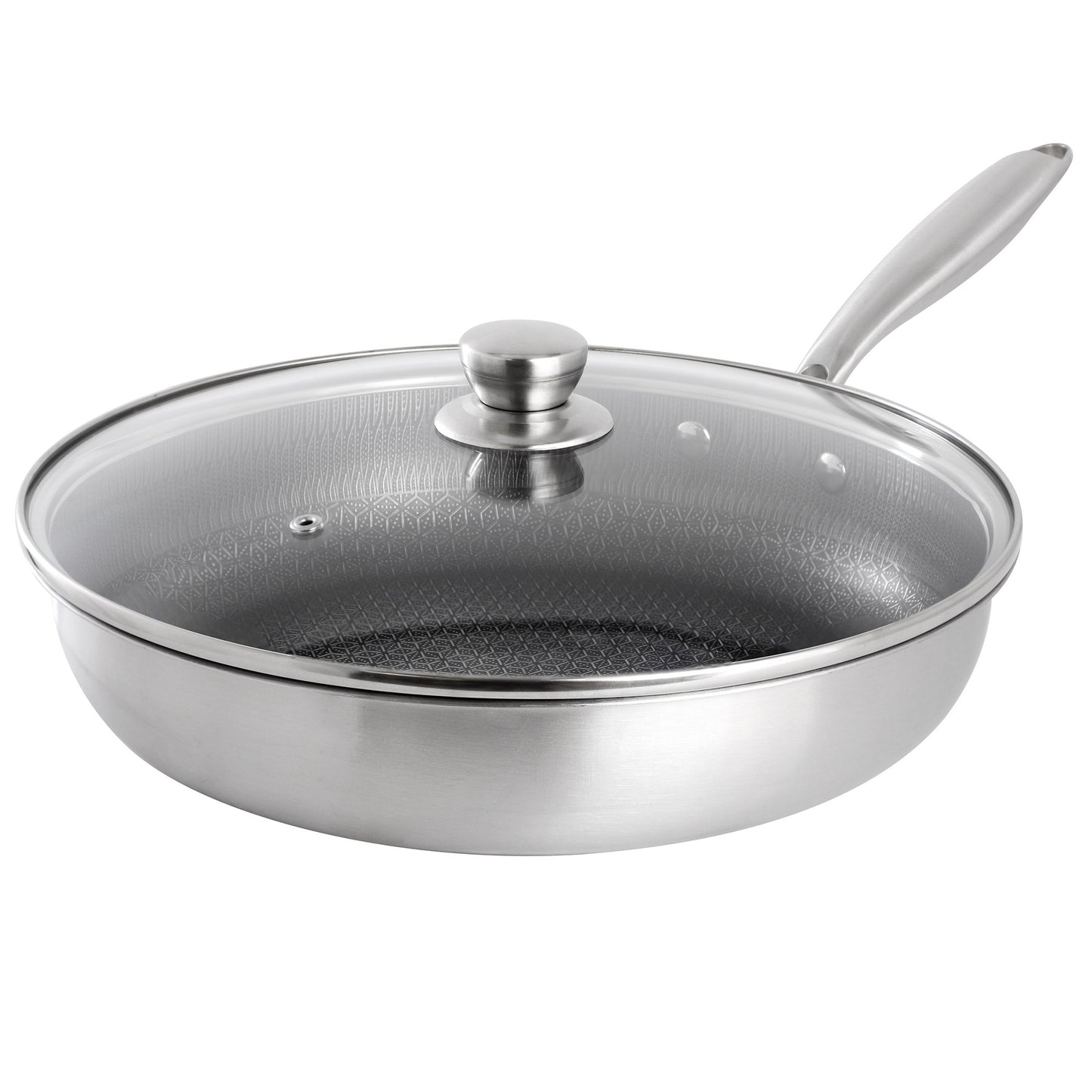 Gibson Home Elsenborn 12in Embossed Interior Stainless Steel Frying Pan with Lid