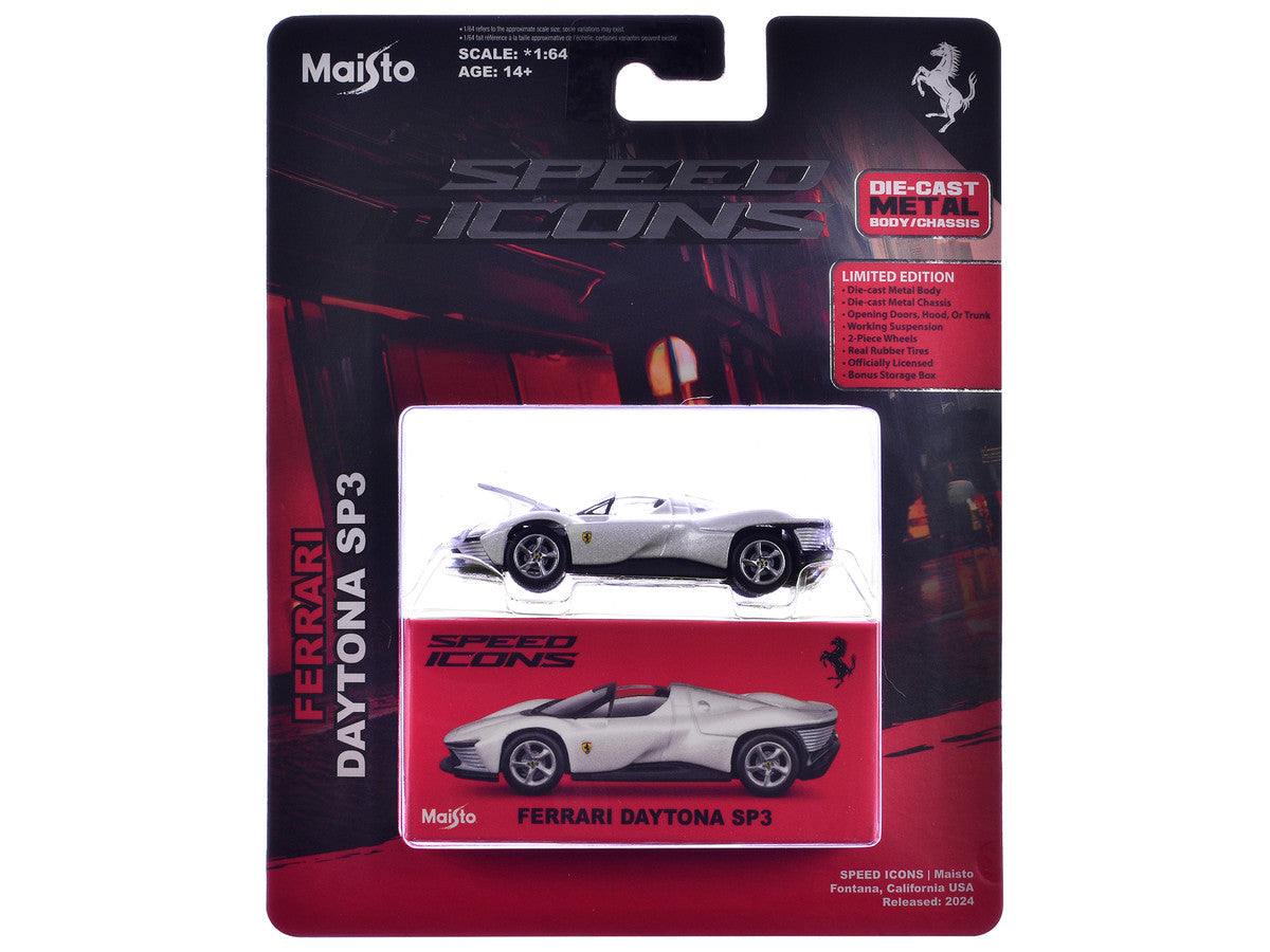 Ferrari Daytona SP3 White Metallic "Speed Icons" Series 1/64 Diecast Model Car by Maisto