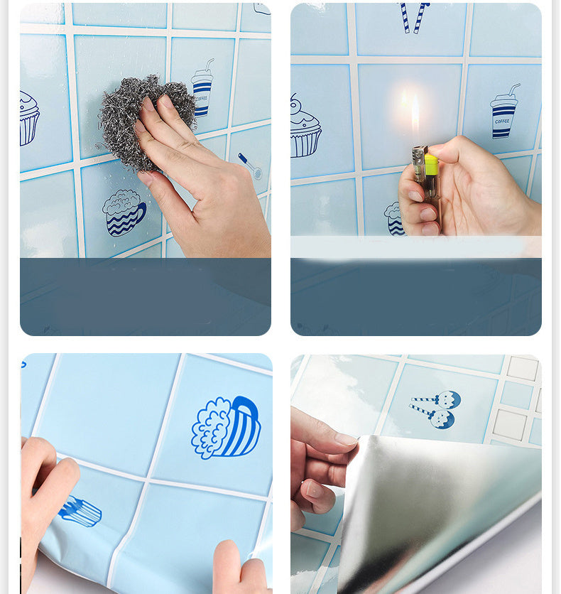 Cartoon Self-adhesive Wallpaper Kitchen High Temperature Resistant, Easy To Scrub, Oil Proof Stickers, Non-fading, Refurbished Decorative Wallpaper Stickers Thick