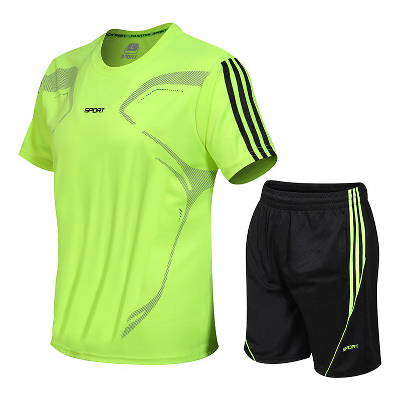 Casual Suit Men's Summer Men's Short-Sleeved Suit Ice Silk Suit Men's Plus Size Running Wear Sportswear