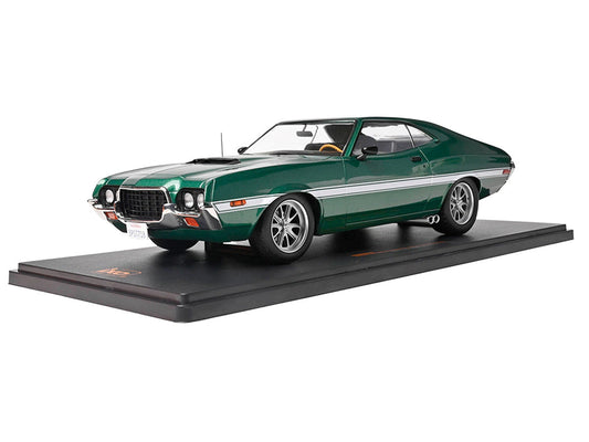 1972 Ford Gran Torino Sport 2-Door Green Metallic with White Stripes 1/18 Diecast Model Car by IXO Models