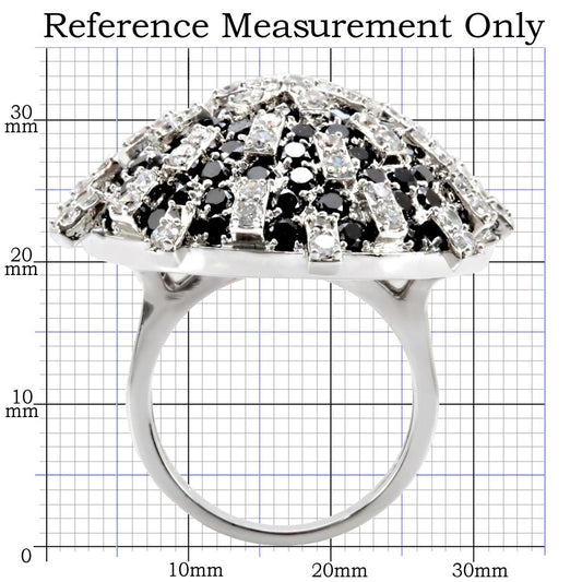1W029 - Rhodium Brass Ring with AAA Grade CZ in Black Diamond