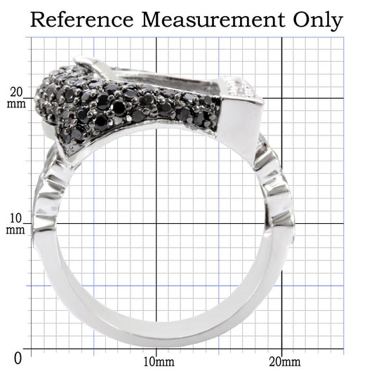 1W048 - Rhodium + Ruthenium Brass Ring with AAA Grade CZ in Black Diamond