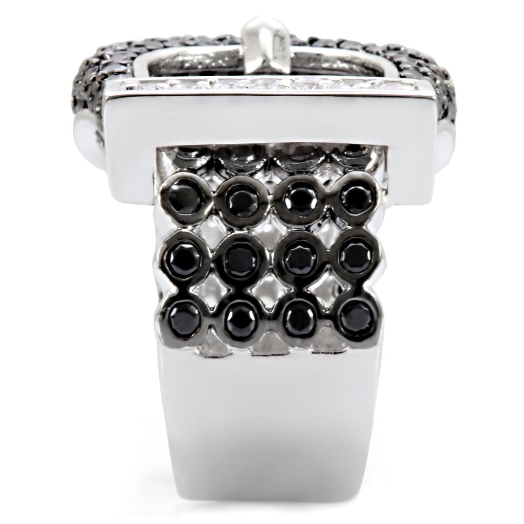 1W048 - Rhodium + Ruthenium Brass Ring with AAA Grade CZ in Black Diamond