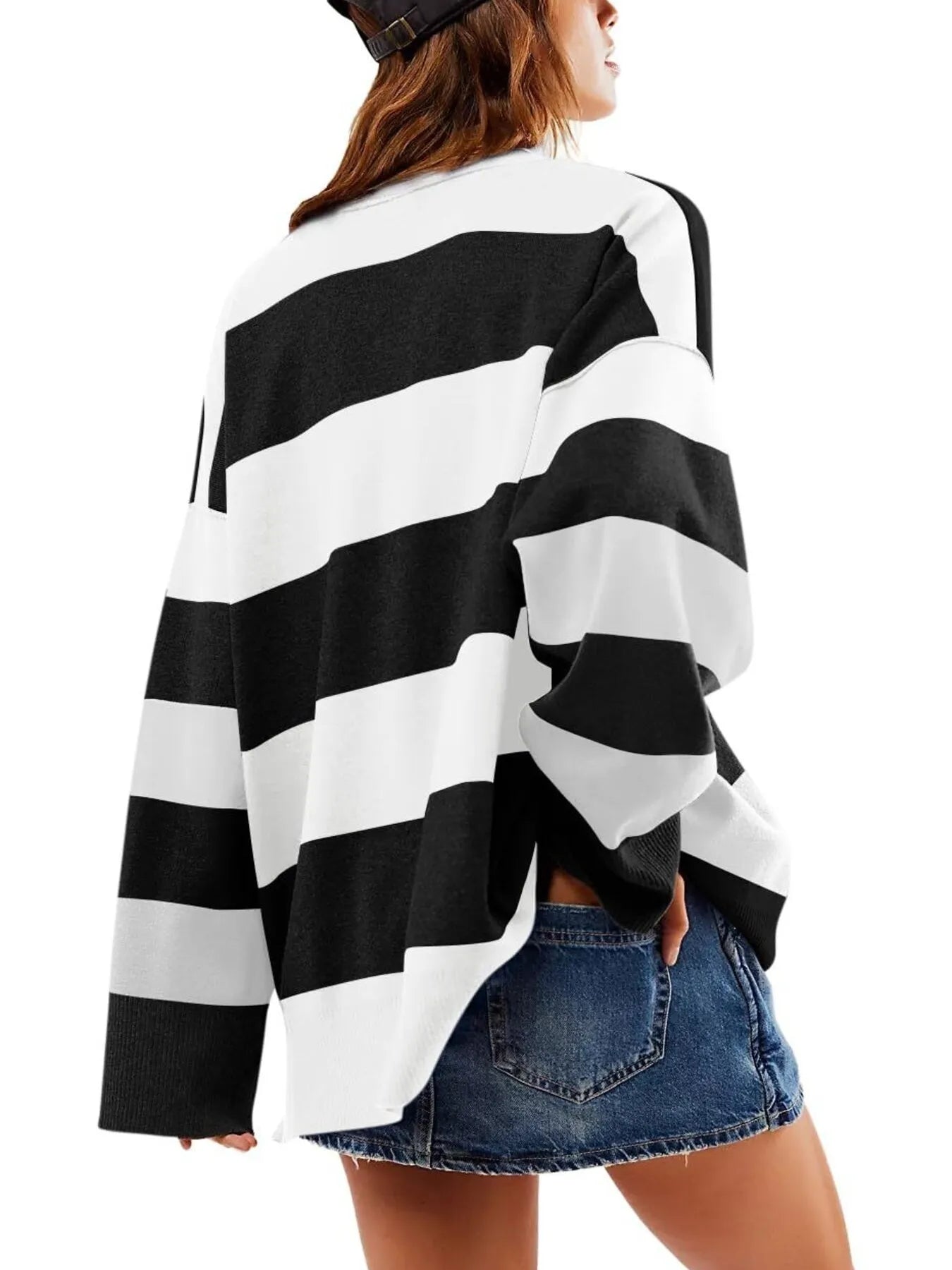 Striped Half-Zip Oversized Sweatshirt