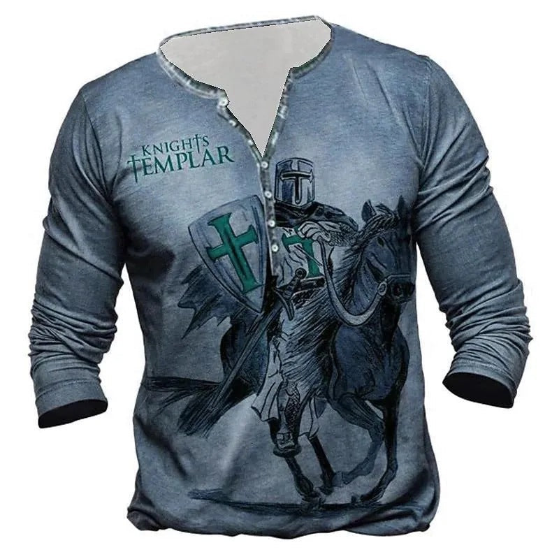 European And American Digital Printing Men's Long-sleeved Medieval T-shirt