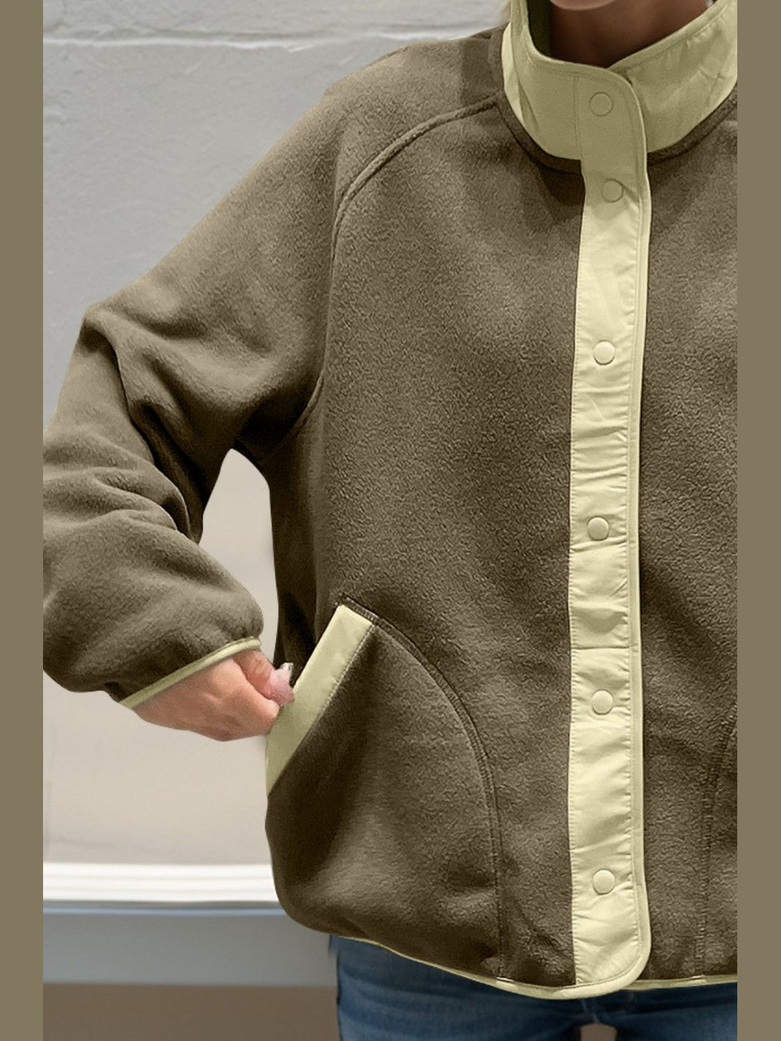 Women Double Take Snap Down Raglan Sleeve Jacket with Pockets