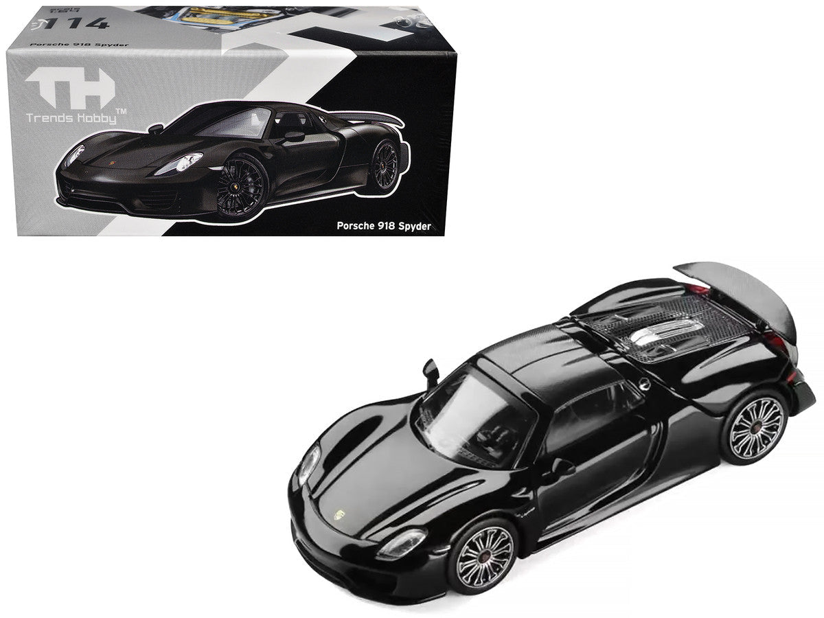 Porsche 918 Spyder Black with Carbon Top 1/64 Diecast Model Car by Trends Hobby