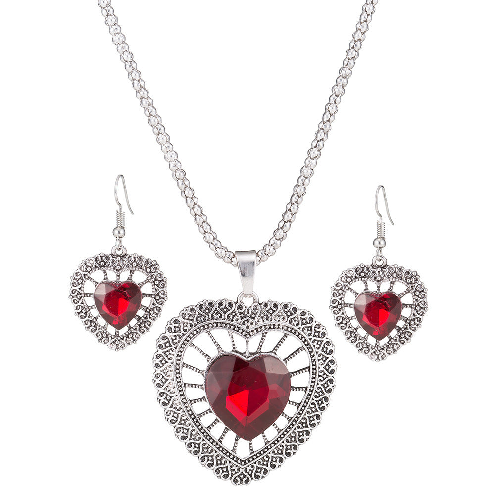Vintage Crystal Rhinestone Double Heart Set