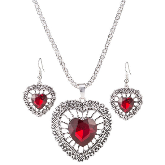 Vintage Crystal Rhinestone Double Heart Set