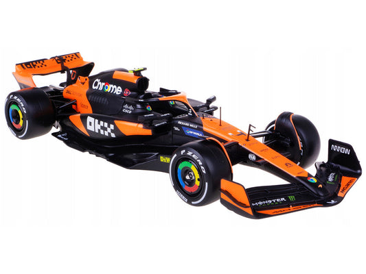 McLaren MCL38 #4 Lando Norris "OKX" Winner Formula One F1 "Miami GP" (2024) with Driver Figure "Race" Series 1/24 Diecast Model Car by Bburago