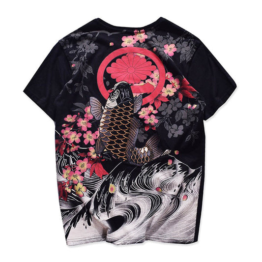 Vintage Japanese Harajuku Floral Carp Men's T-shirt