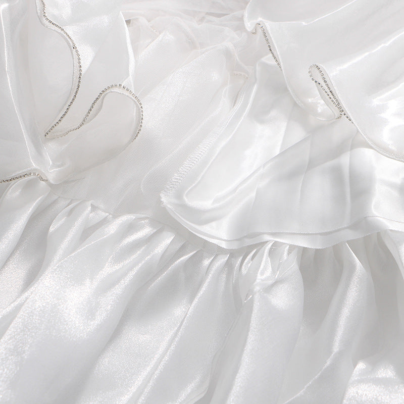 High Waist Pleated Ruffle Hem Midi Skirt