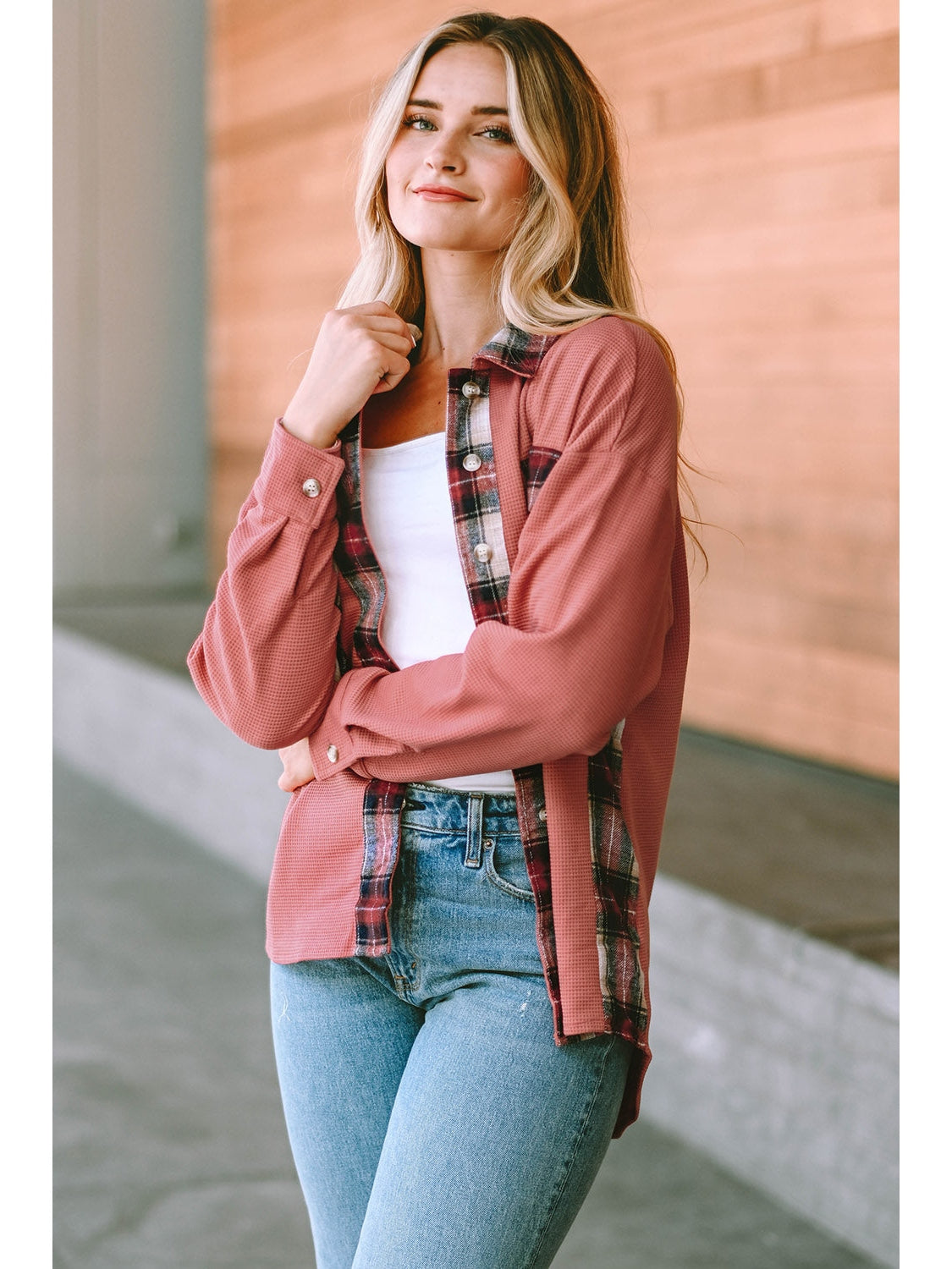 Plaid Button Down Collared Jacket