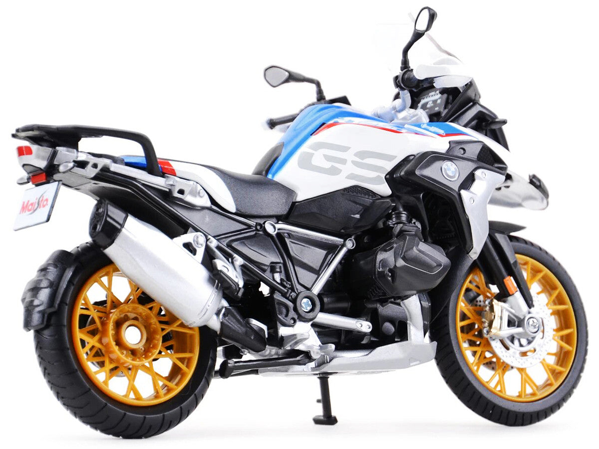 BMW R1250 GS White with Blue and Red Stripes 1/12 Diecast Motorcycle Model by Maisto
