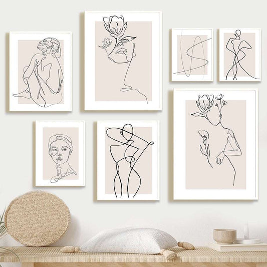 Abstract Female Wall Art Canvas Floral Line Drawing Nordic Poster