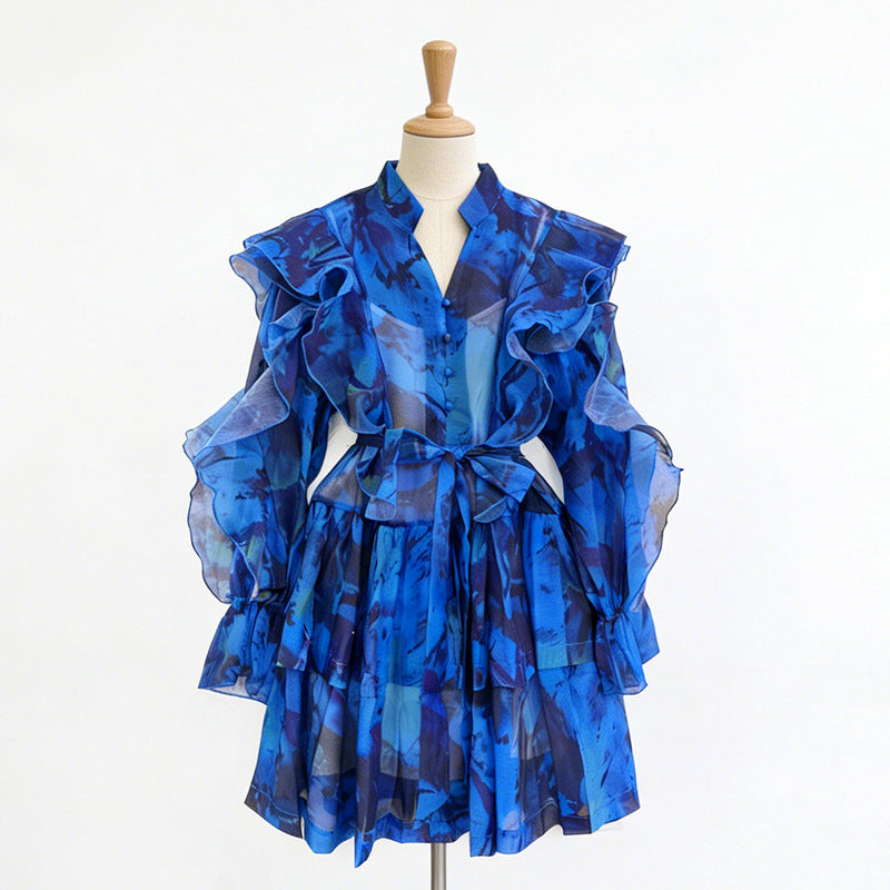 V-neck Ruffled Tie-waist Dress