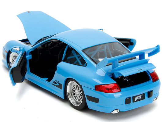 Porsche 911 GT3 RS Light Blue with Black Accents "Fast Five" (2011) Movie "25 Years of Fast & Furious" Series 1/24 Diecast Model Car by Jada