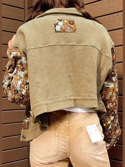 Printed Collared Neck Long Sleeve Jacket