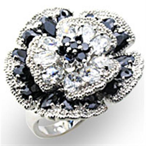 34432 - High-Polished 925 Sterling Silver Ring with AAA Grade CZ in Jet
