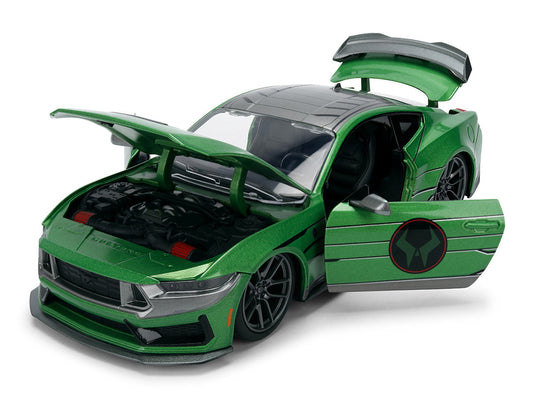 2024 Ford Mustang Dark Horse Green Metallic with Gray Top and Graphic with Doctor Doom Diecast Figure "Marvel's Doctor Doom" Character "Hollywood Rides" Series 1/24 Diecast Model Car by Jada