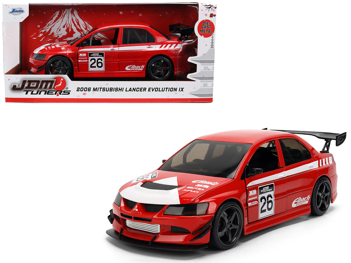 2006 Mitsubishi Lancer Evolution IX RHD (Right Hand Drive) #26 Red with White Graphics "JDM Tuners" Series 1/24 Diecast Model Car by Jada