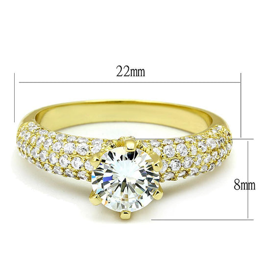 3W1255 - Gold Brass Ring with AAA Grade CZ in Clear