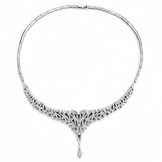 3W1413 - Rhodium Brass Jewelry Sets with AAA Grade CZ in Clear