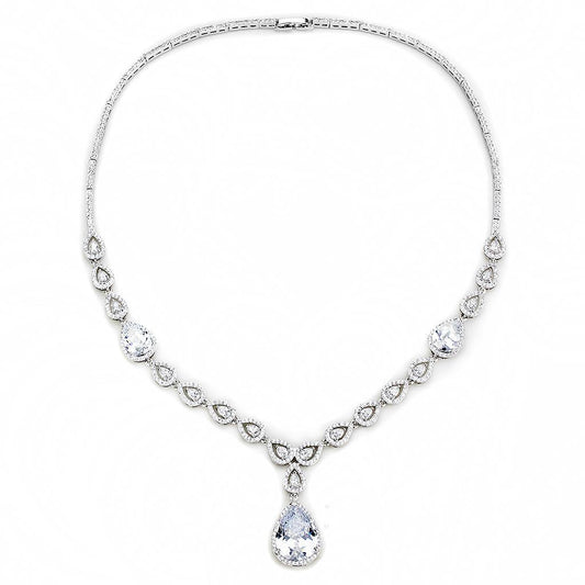 3W1427 - Rhodium Brass Jewelry Sets with AAA Grade CZ in Clear