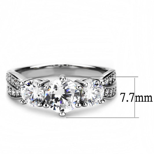 3W1456 - Rhodium Brass Ring with AAA Grade CZ in Clear