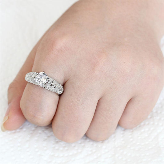 3W1576 - Rhodium Brass Ring with AAA Grade CZ in Clear
